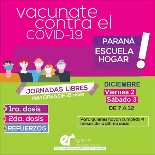 Habrá jornadas de vacunación covid este jueves y viernes en Paraná