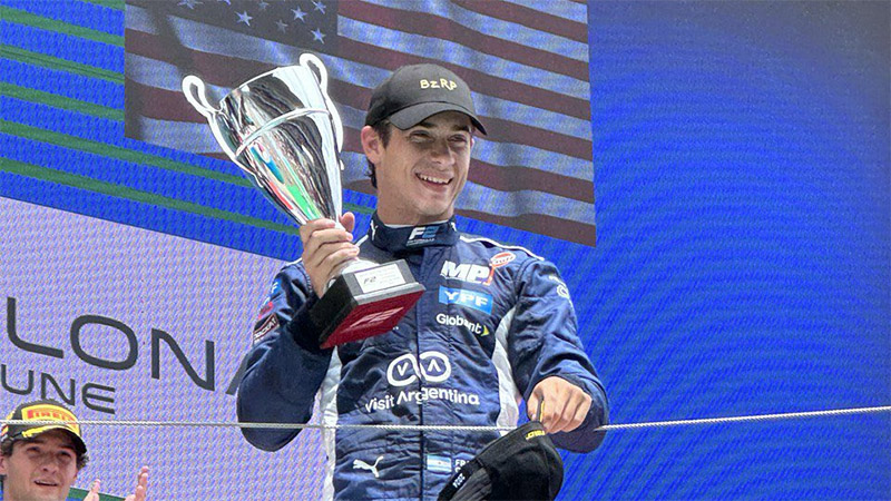 Colapinto hizo una gran carrera y se subió al podio en la Fórmula 2 en España