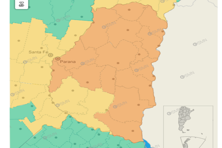El SMN actualizó su alerta a naranja para este lunes y alcanza a 15 departamentos