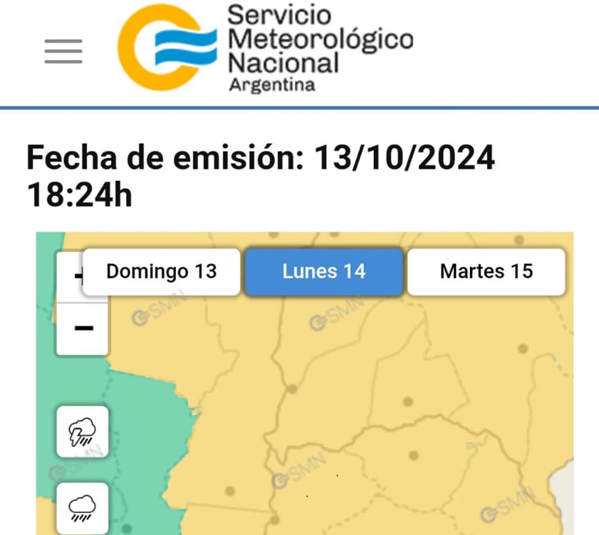 El Servicio Meteorológico Nacional emitió alerta amarilla para el centro norte entrerriano
