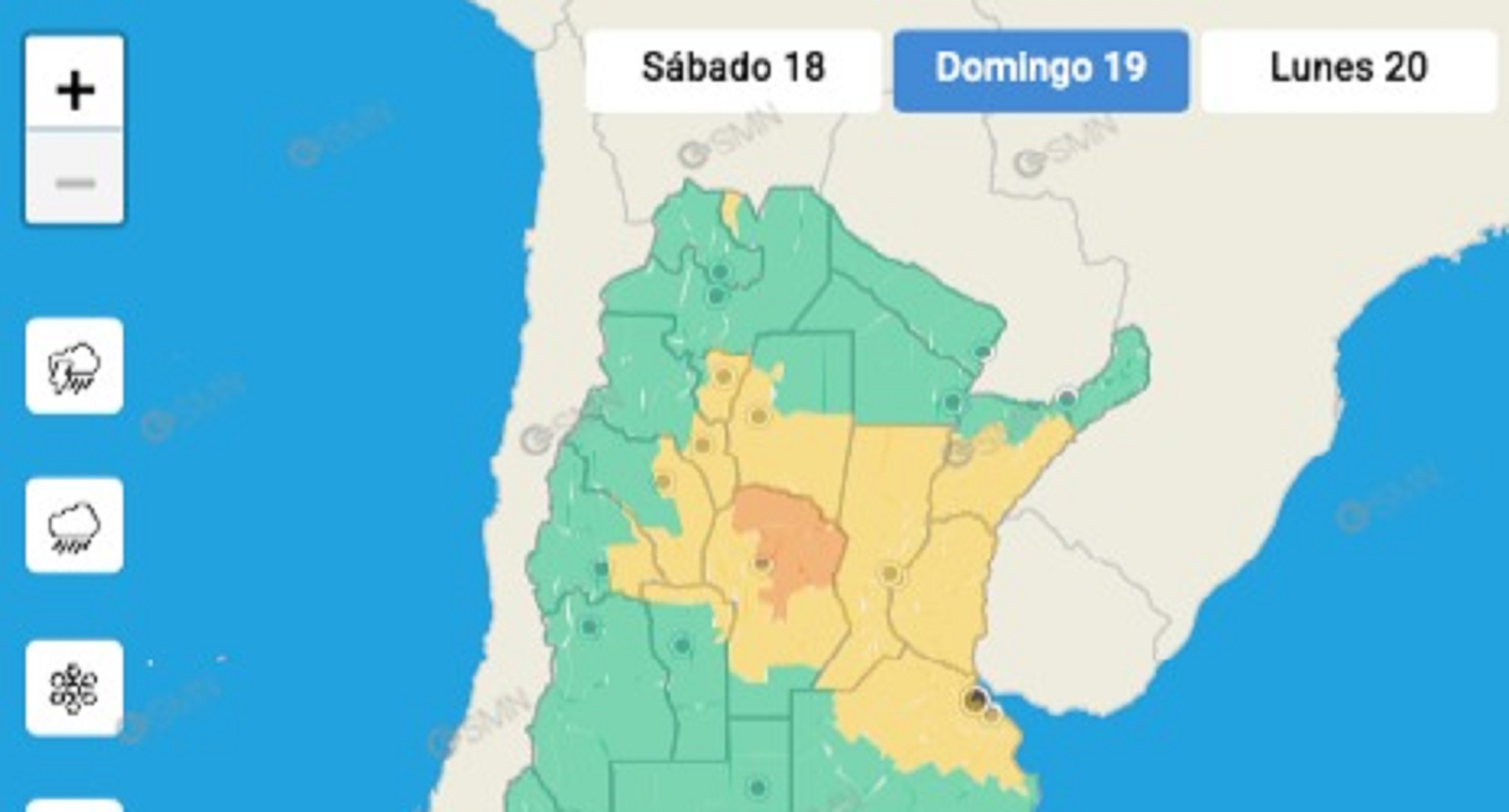 Hay alerta amarilla por tormentas fuertes con lluvias intensas y ocasional caída de granizo
