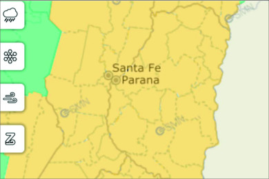 Rige un alerta amarillo para Entre Ríos